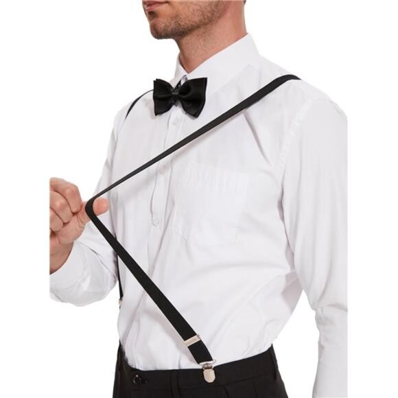 Solid Color Mens Suspender Y Shape with Strong Clips Adjustable Braces - Picture 5 of 14